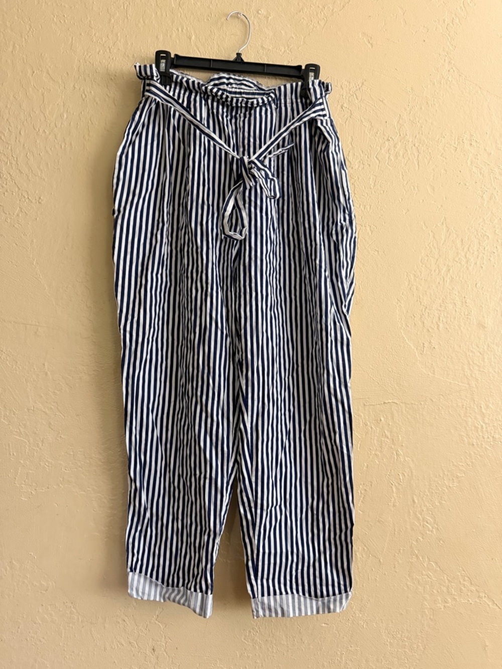 Zara Navy and White Striped Paperbag Waist Pants